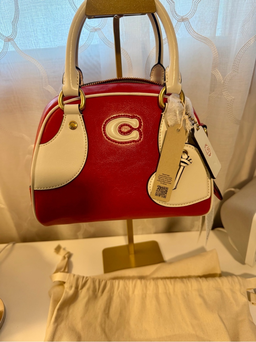 Coachtopia Red and White Mini Leather Satchel